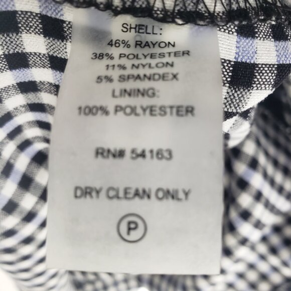 Calvin Klein Gingham Plaid Sheath Dress 8 Cap Sleeves V Neck Black Blue - Picture 9 of 10